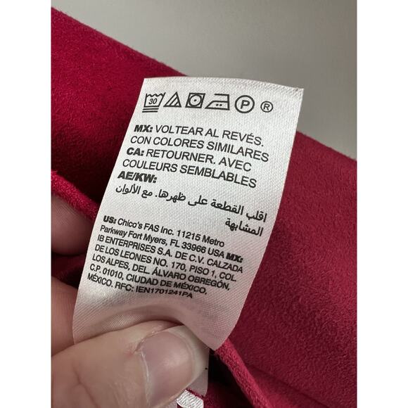 Chico's Faux Suede Peplum Jacket Red Women's Sz 0 US 4/6 Classy Career Lagenlook - Picture 8 of 11